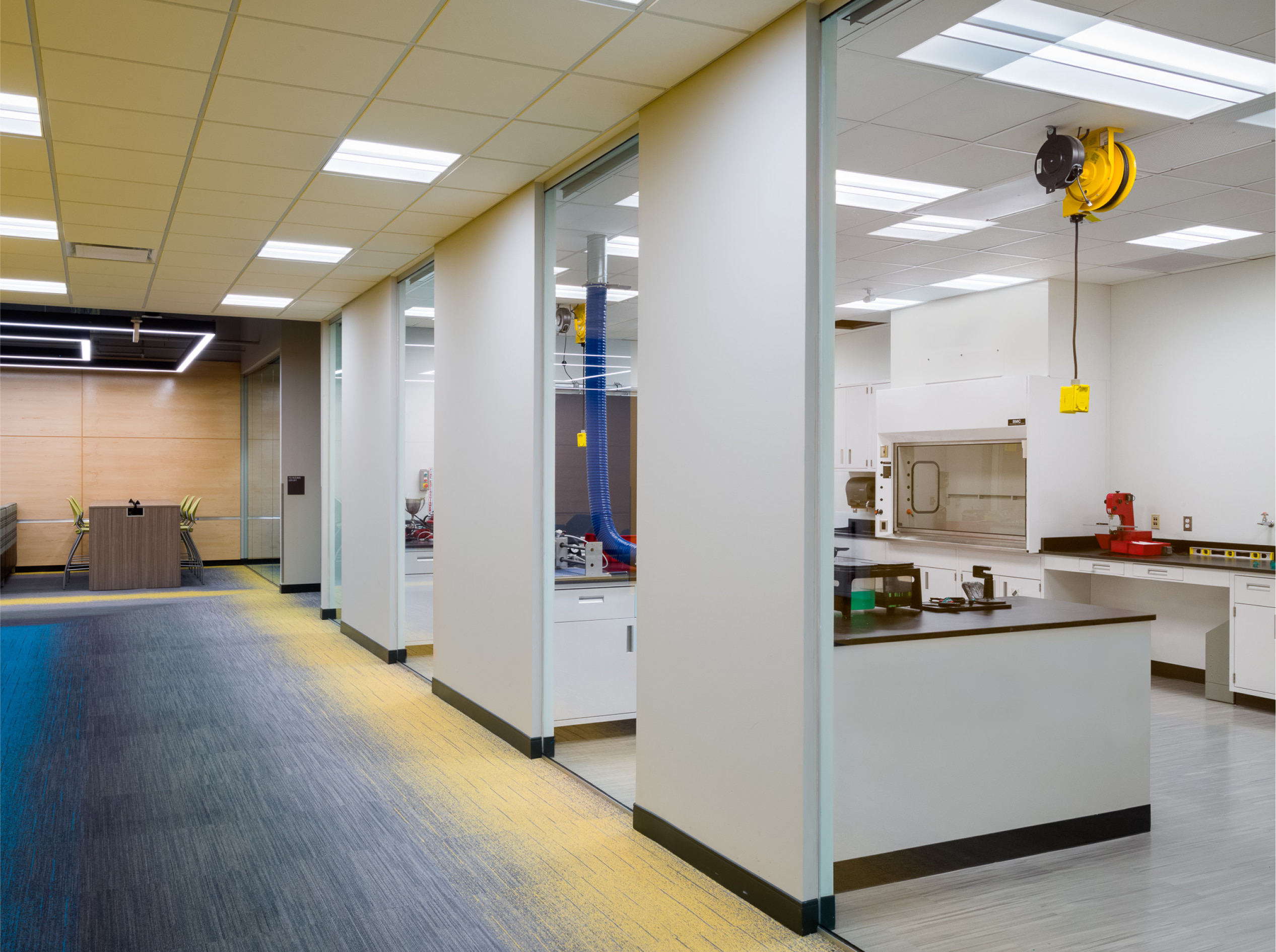 Engineering hall and rooms with equipment