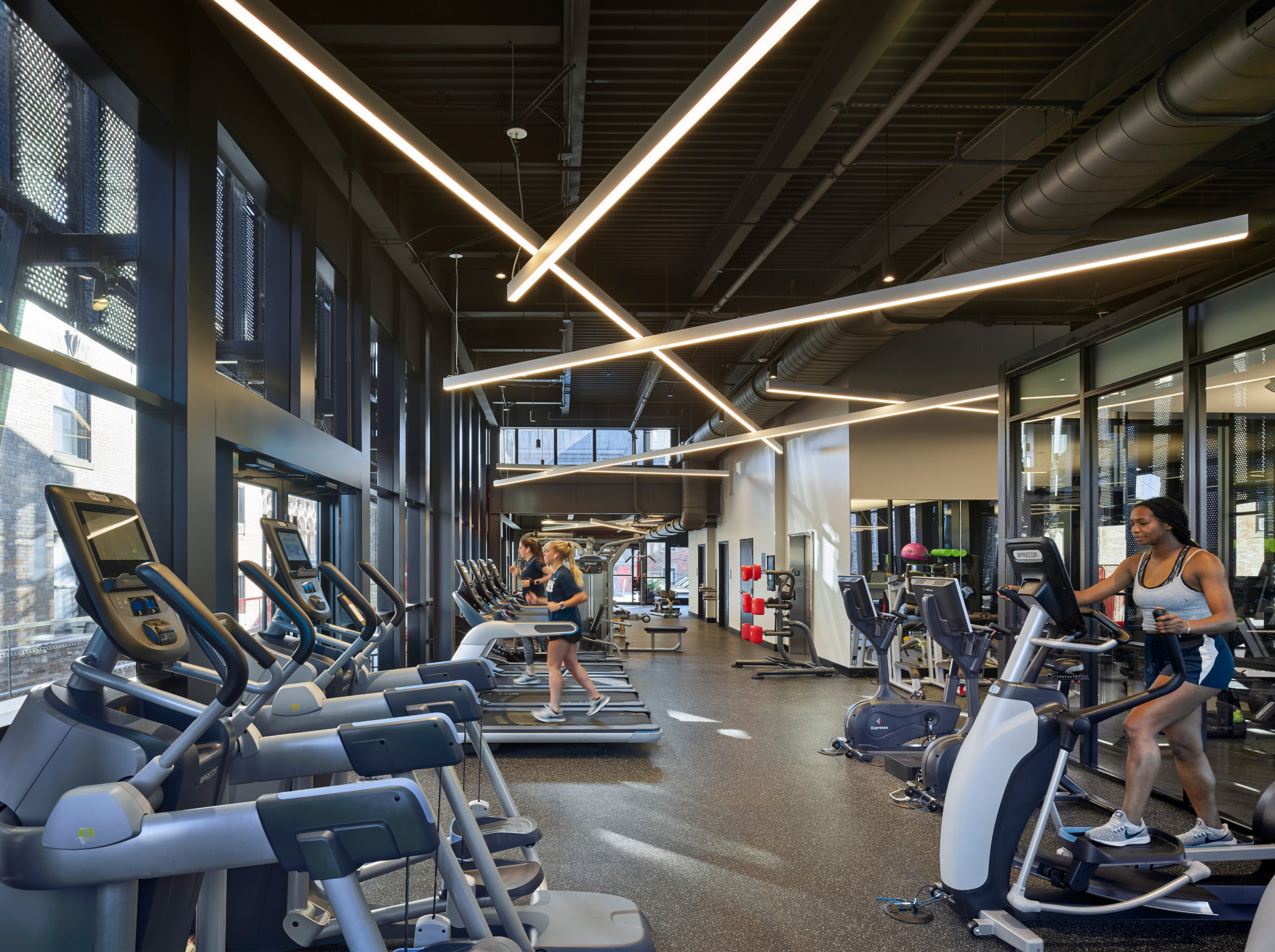 Hamilton court gym view with people working out using fitness equipment